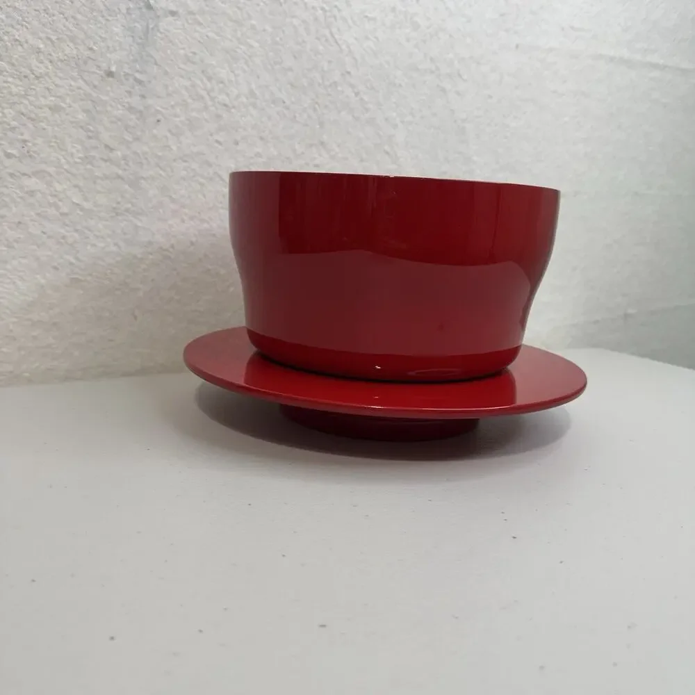 VTG Picnic Serving Set Glossy Cherry Red Nesting Bowls & Platter MCM Plasticware